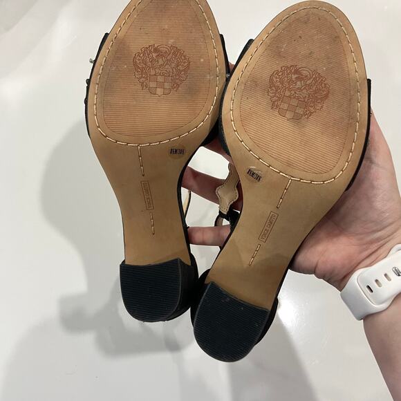 Vince Camuto Beaded Block Heels 8.5 Serafine Jeweled Suede T-Strap Heels - Picture 7 of 10